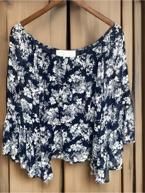 Vintage Havana Chiffon Off-The-Shoulder Floral Blouse